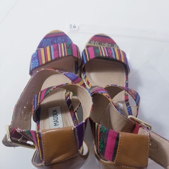 Steve Madden Multicolor Tribal Print Criss Cross Wedge Sandals - Picture 8 of 13